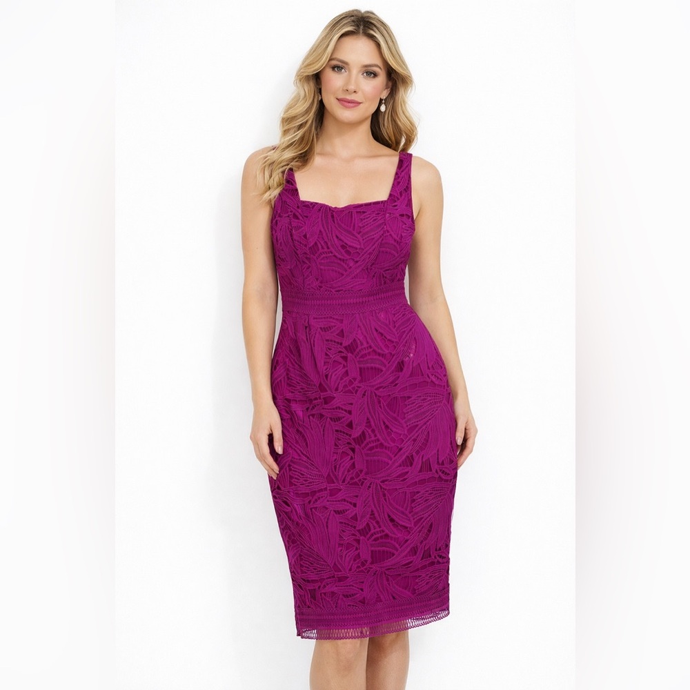 Antonio Melani Fuchsia Lace Cocktail Dress Sleeveless Bodycon Party Dress Size 6